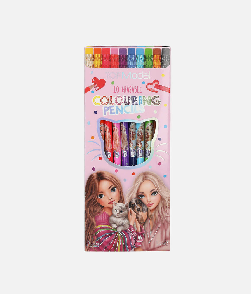 TOPModel Colouring Pencil Set, 10 Colours with Erasers - 0013796