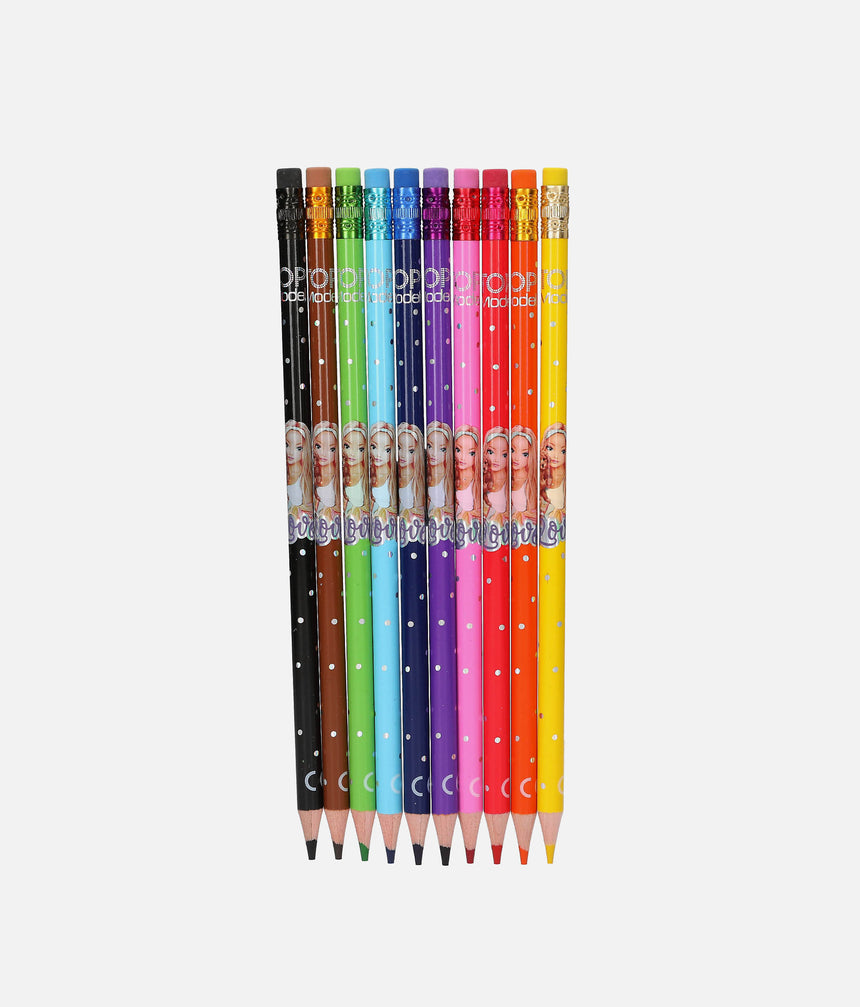 TOPModel Colouring Pencil Set, 10 Colours with Erasers - 0013796
