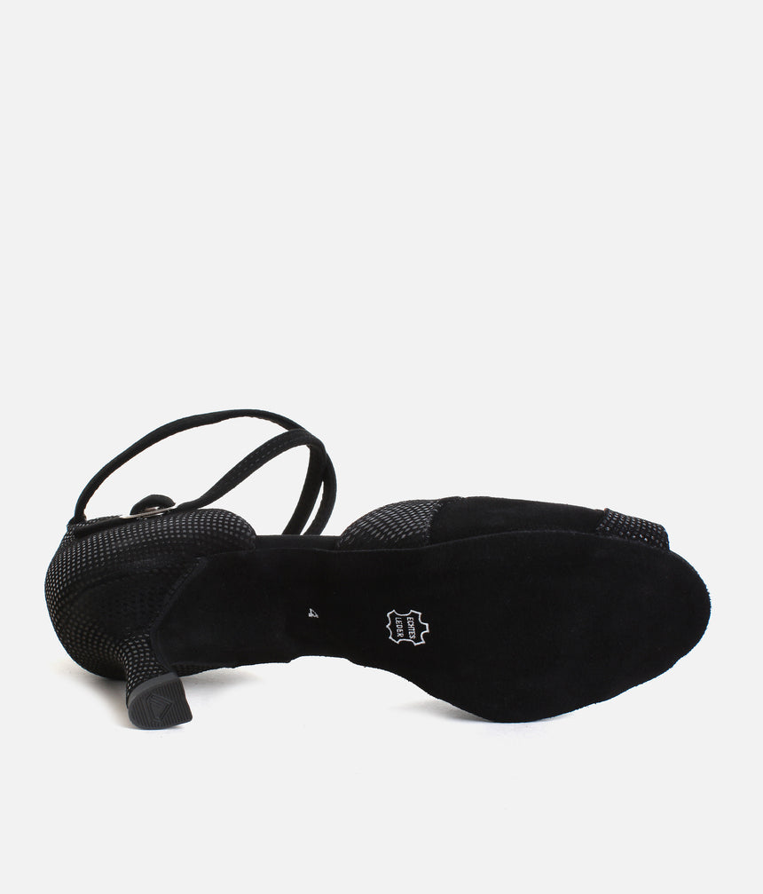 Flared Heel Dance Sandal, Adjustable Strap & Suede Sole - 084X
