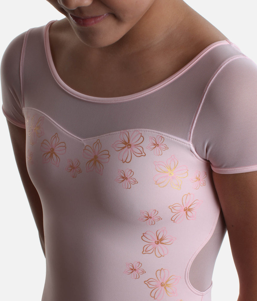 Girls Logan Cap Sleeve Leotard, Elegant Floral Design - CL20009