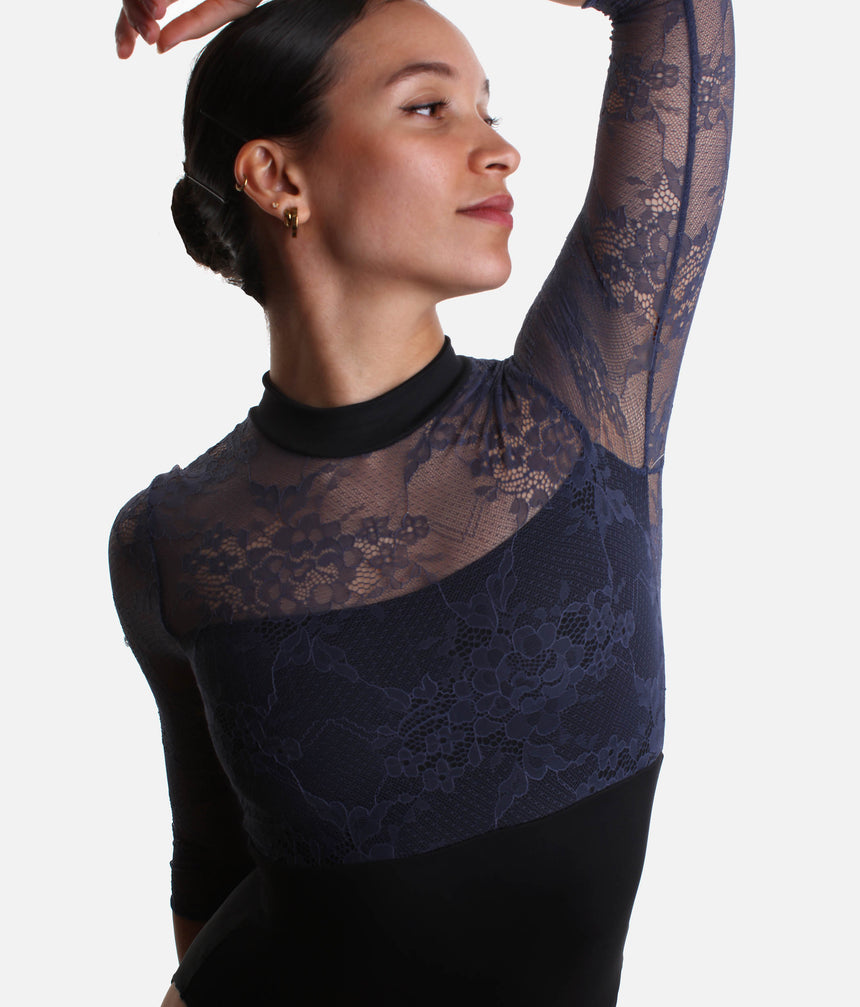 HOPE High Neck Lace Leotard, Elegant Long Sleeve Ballet Essential - 31729