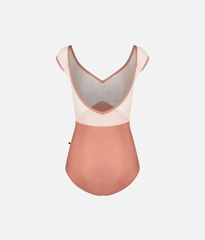 ELLI Ballet Leotard for Women, Pinch Front & Deep V Back - MESH ROSEWOOD