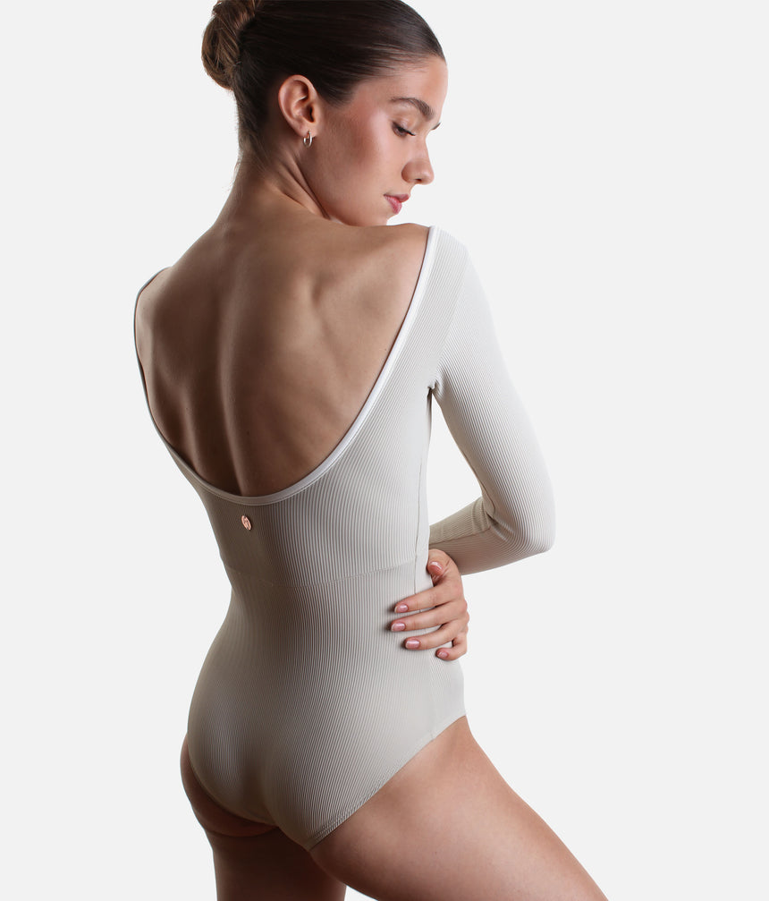Alma Mist Green Ballet Leotard • 3/4 Sleeve Open Back & Compression Support