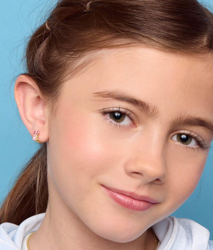 Cute Ballet Shoe Earlets, Gold Plated Huggie Earrings