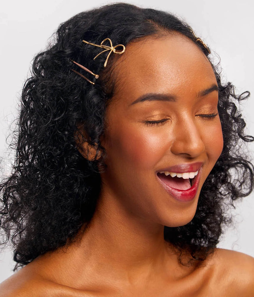 Metal Enamel Puffy Bow Bobby Pins • 8-Piece Hair Pin Set in Rosewood