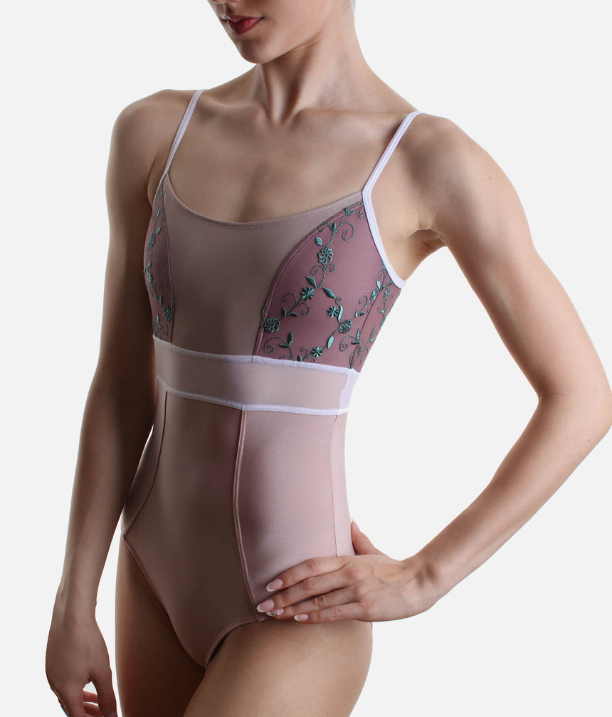 Brigid CL Rose • Professional Camisole Ballet Leotard with Embroidered Tulle