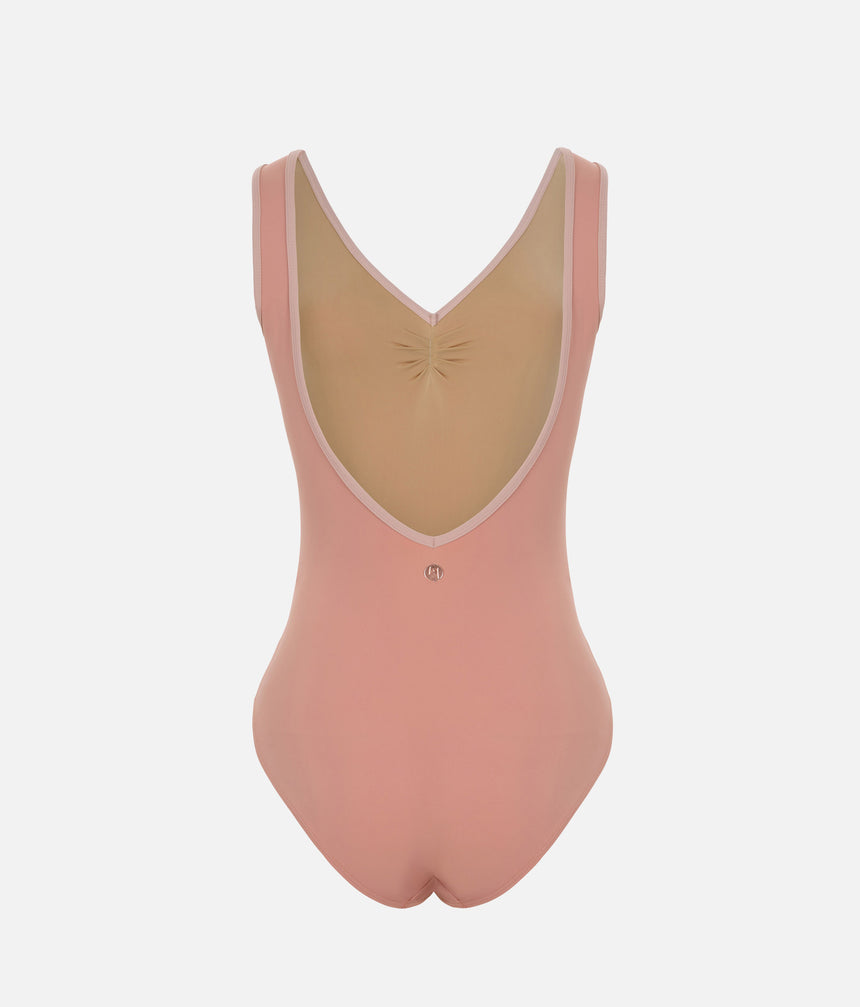 Soft Touch Ballet Leotard with V Neck and Open Back - BRISA CORAL