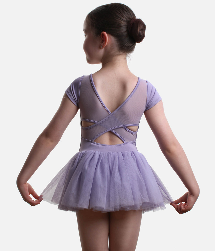 Girls Sharon Cap Sleeve Tutu Dress, Mesh Panel & Floral Print - CL20007