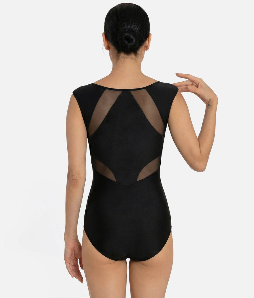 Sophisticated Cap Sleeve Leotard with Sheer Mesh Back - CM62