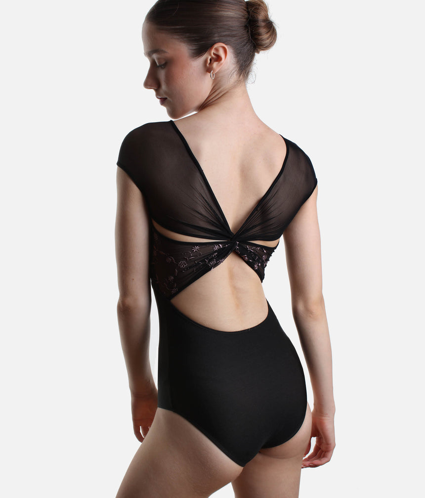 CONCORDIA CL Nero - Elegant Cup Sleeves Ballet Leotard with Twist Back Design