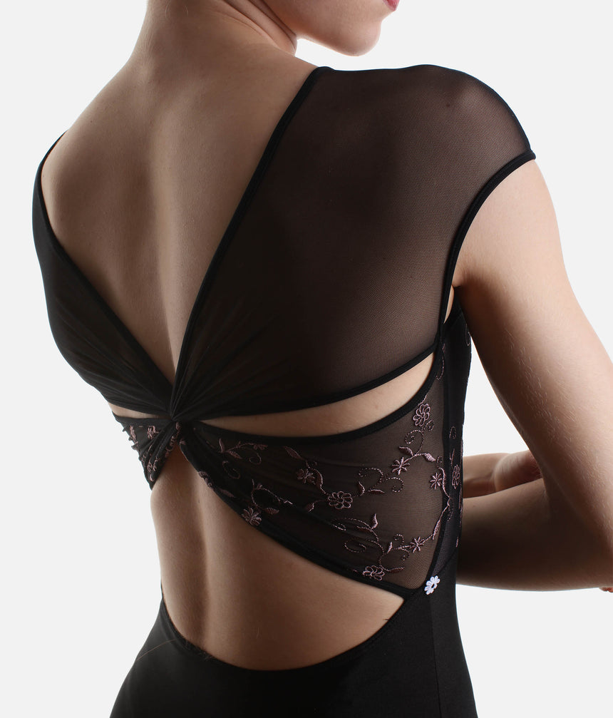 CONCORDIA CL Nero - Elegant Cup Sleeves Ballet Leotard with Twist Back Design