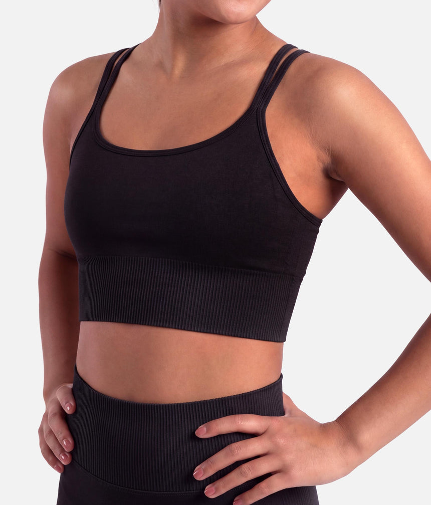 Girls Isla Rib Cross Back Crop Top • Black - CZ30036