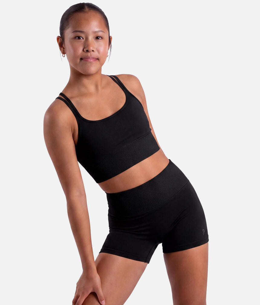 Girls Isla Rib Cross Back Crop Top • Black - CZ30036