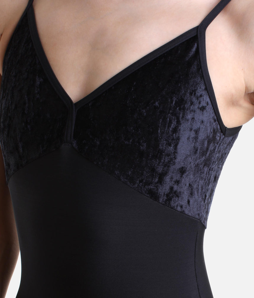 DARIA BLACK Ballet Leotard with Velvet Panel, Double V Neck