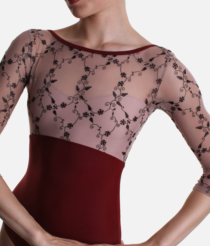 Diana DI Bordeaux • Ballet Leotard, Luxury Embroidered Detail