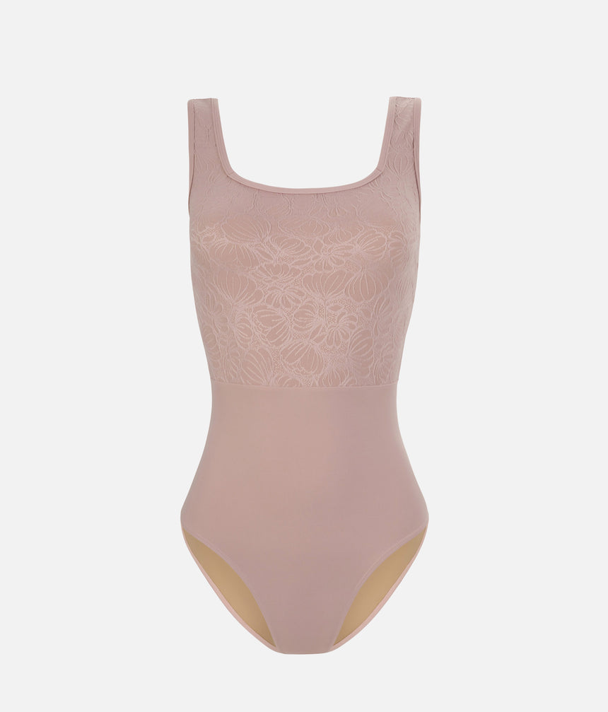 Women's Floral Ballet Leotard with Square Neckline - FLORA PETAL PINK