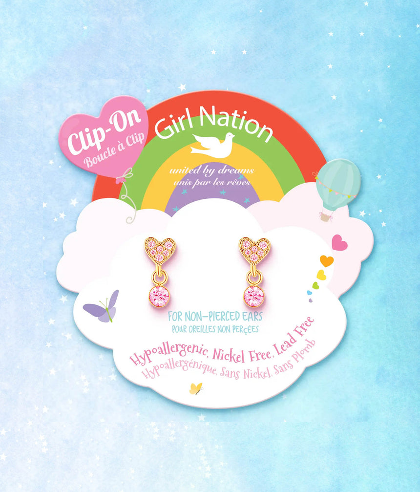 CLIP ON Earrings for Kids – Little Luxe Heart Drop, Hypoallergenic