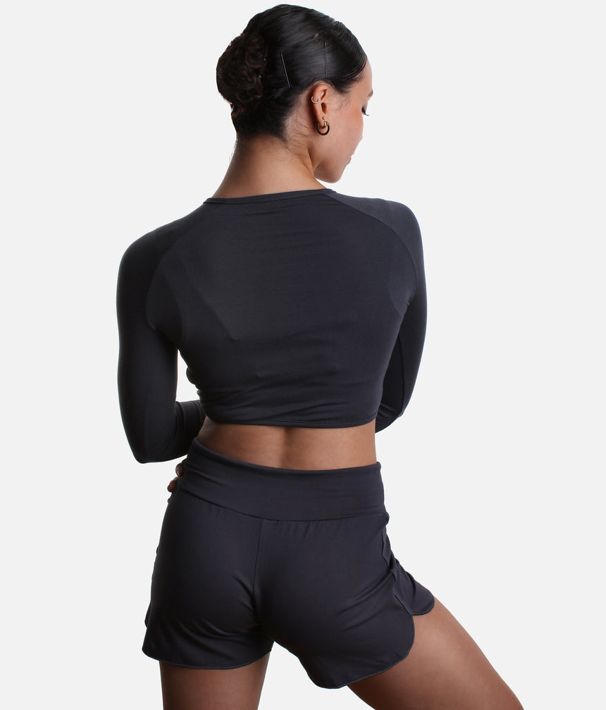ICHIKA Bamboo Ballet Top – Adjustable Ruched Long Sleeve Warm-Up
