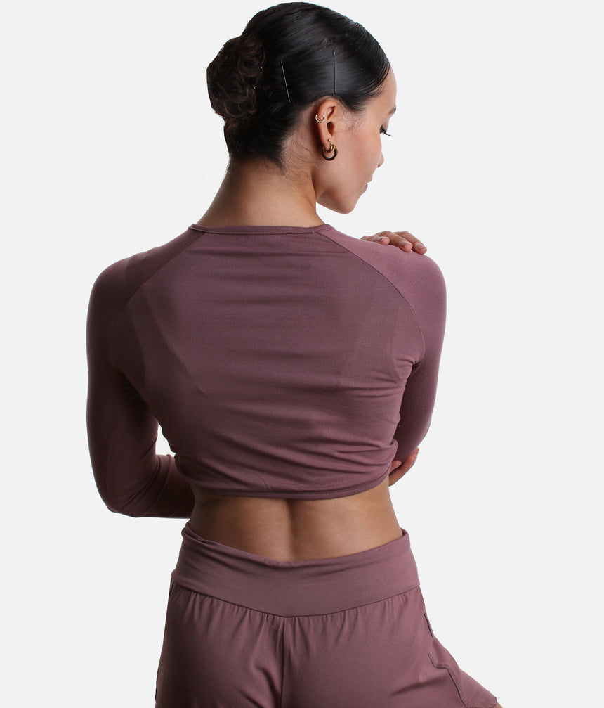 ICHIKA Bamboo Ballet Top – Adjustable Ruched Long Sleeve Warm-Up