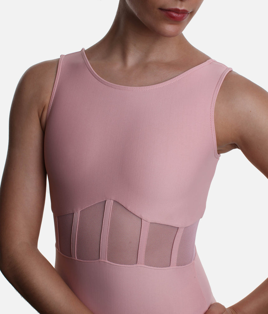 Premium Mesh Detail Dance Leotard, Sleeveless Compression Fit - LS47