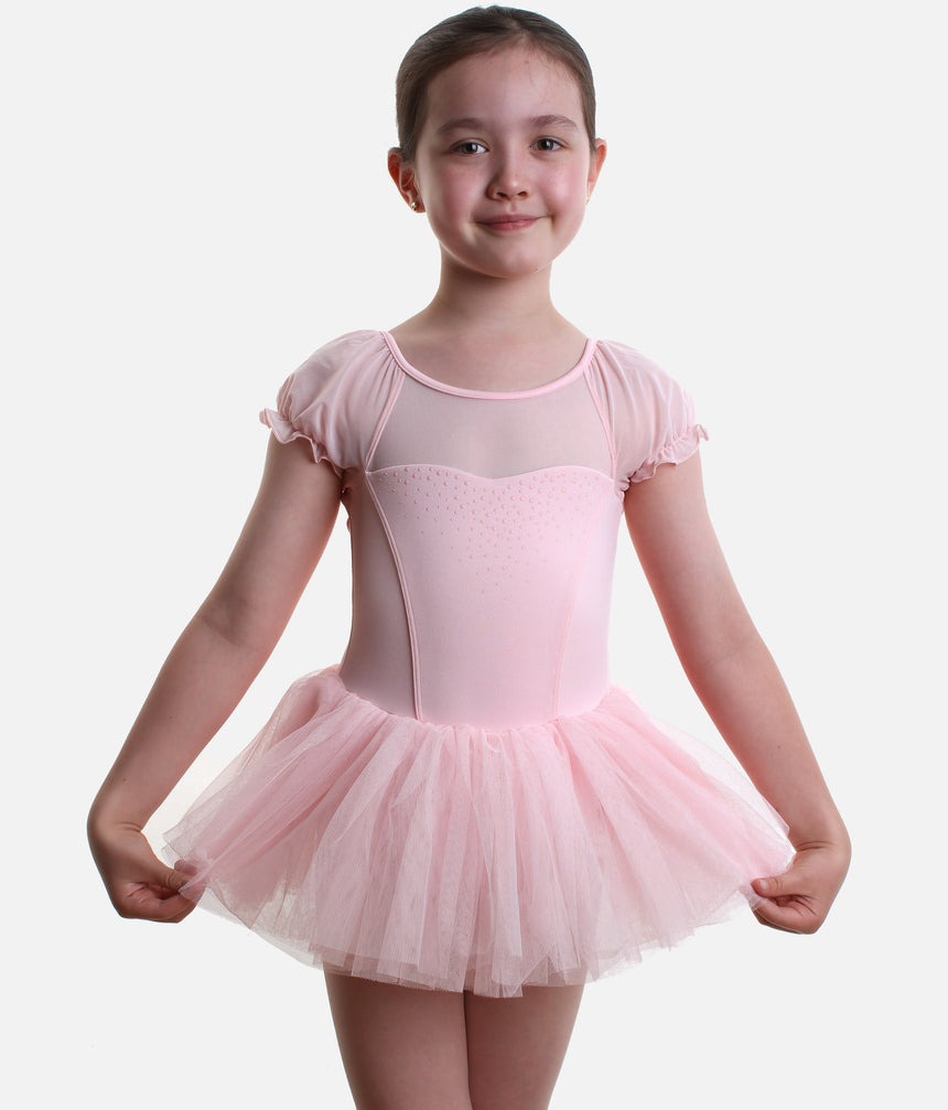 Girls Short Sleeve Ballet Tutu Dress with Mesh Detail - M20007C