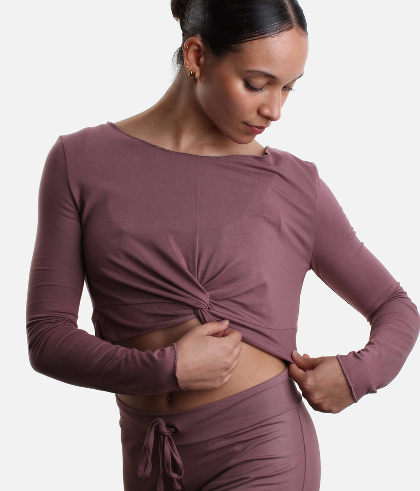MEGUMI Bamboo Warm-Up Top – Elegant Twist Front Crop