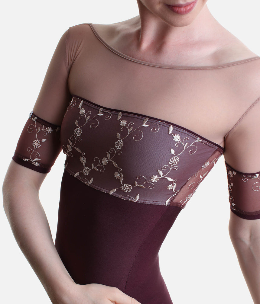 MINERVA GL Turandot • Embroidered ¾ Sleeve Ballet Leotard, Golden Label Collection