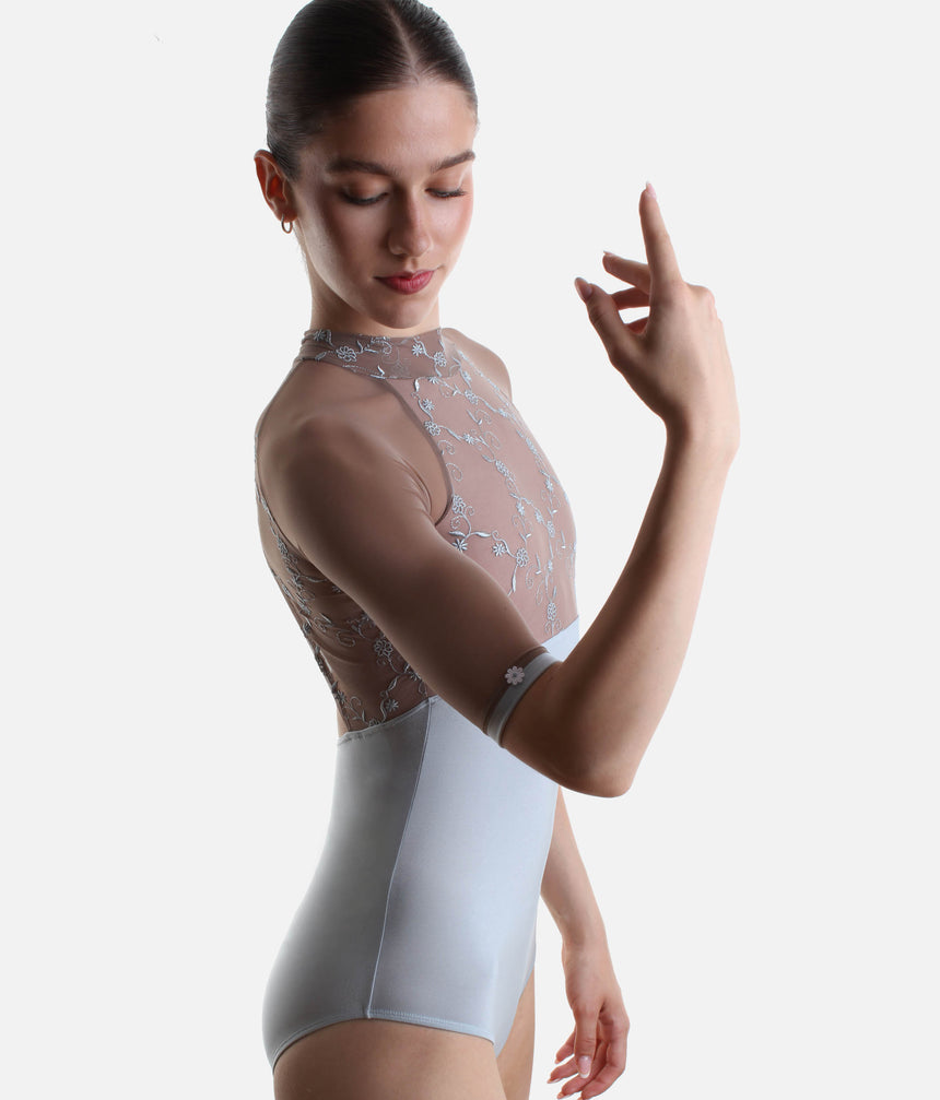 SELENE CL Silver • Premium High Neck Ballet Leotard with Elegant Open Back