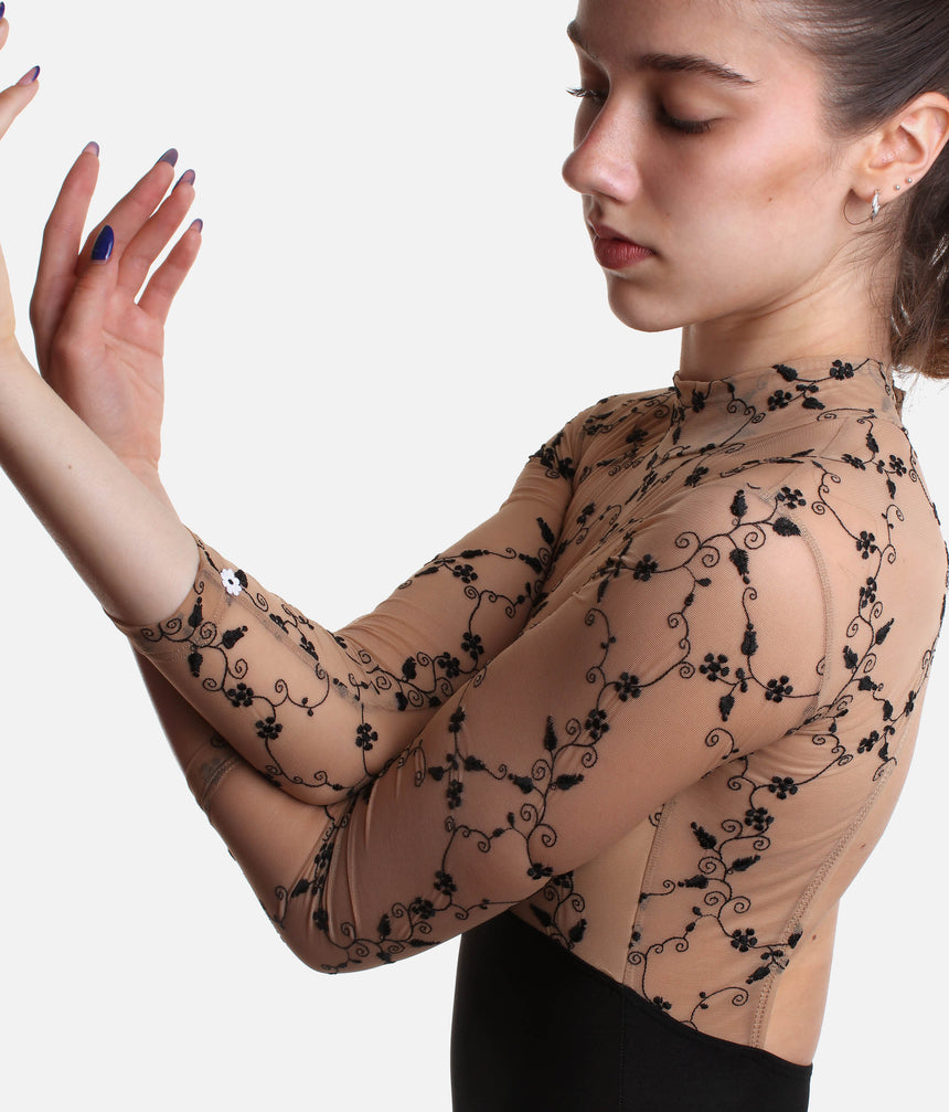 Long Sleeve Leotard with High Neck & Open Back - SELENE DI