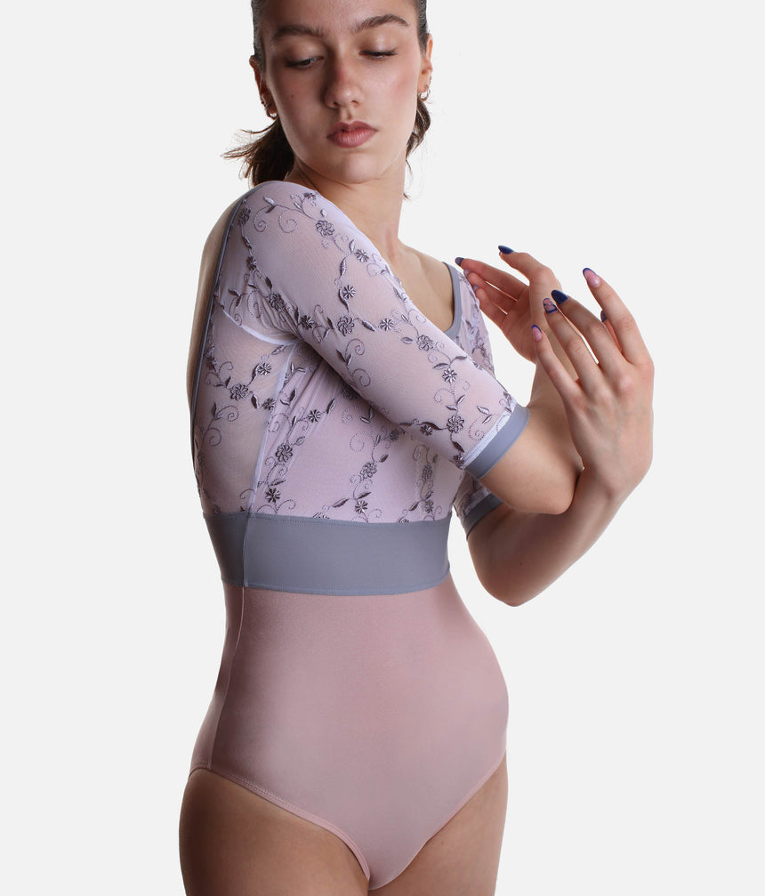 Empire Cut Ballet Leotard with Floral Embroidered Tulle - VITTORIA GL