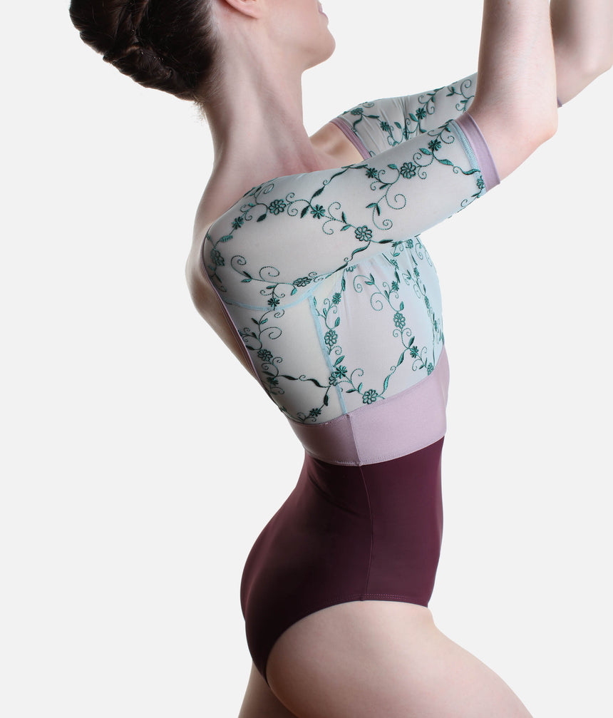 VITTORIA GL Vigneto • Three-quarter Sleeves Ballet Leotard with Deep Open Back