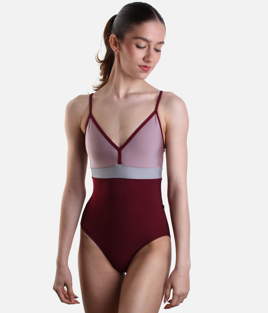 ZOE Colour Block Leotard, High Performance - BURGUNDY