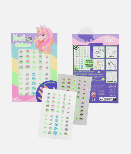 Ylvi Nail Sticker Glow In The Dark, Unicorn Nail Stickers for Kids - 0013072