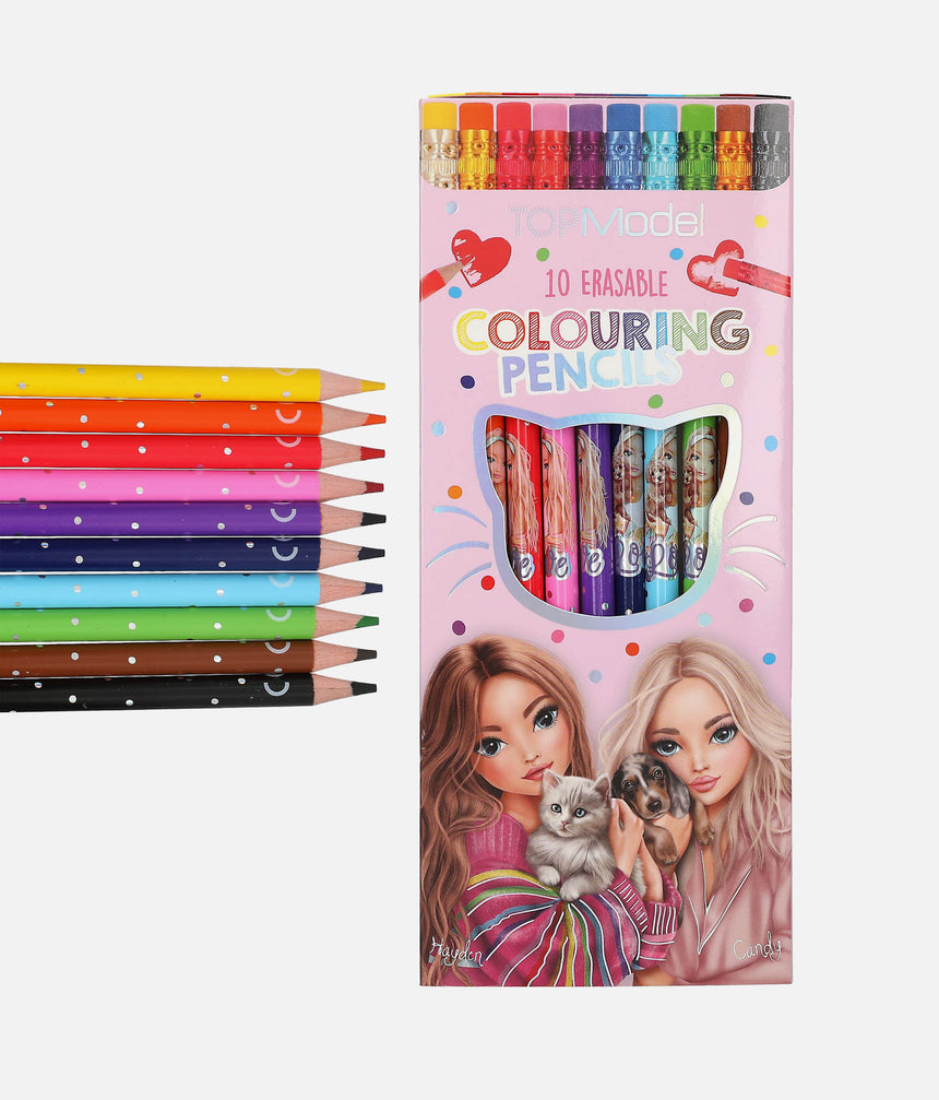 TOPModel Colouring Pencil Set, 10 Colours with Erasers - 0013796