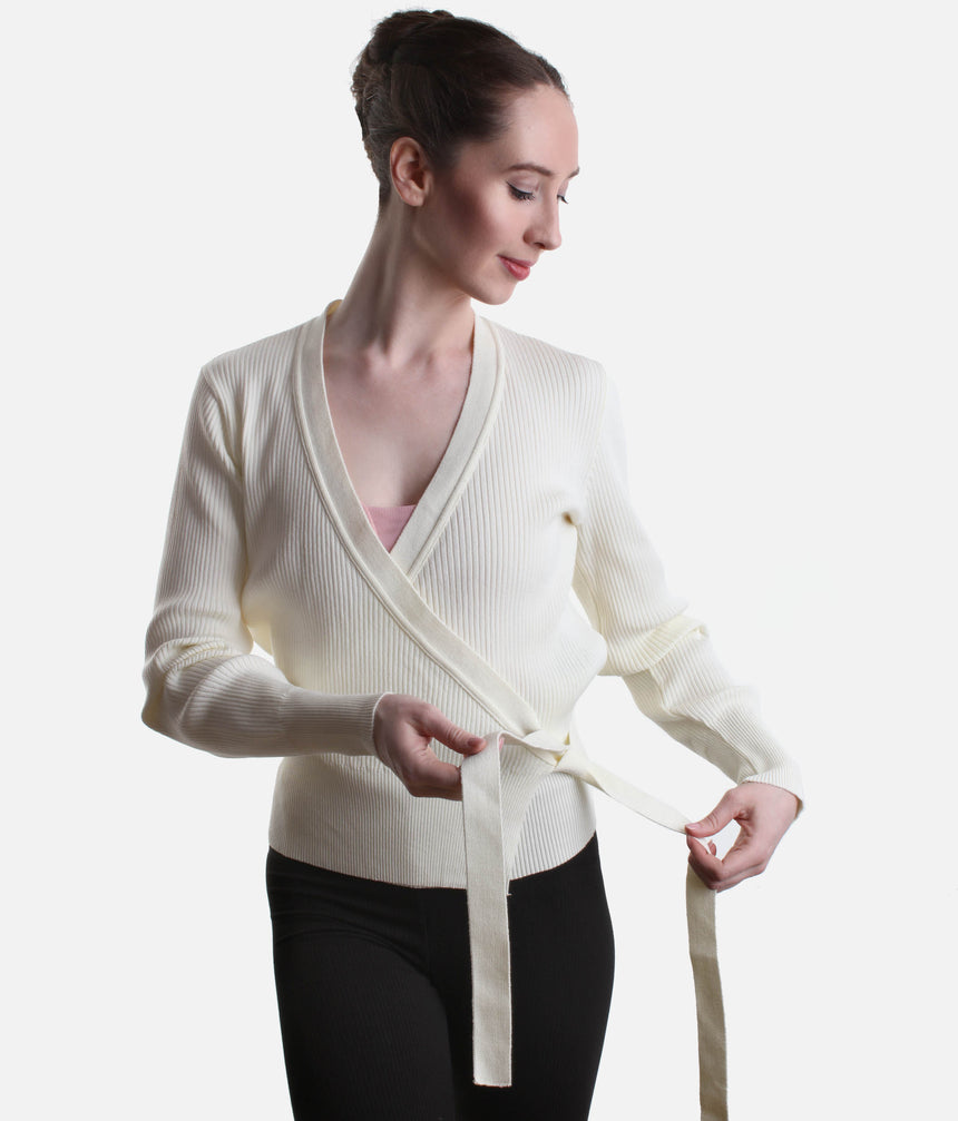 Premium Rib Knit Ballet Wrap with Tie Closure - S0757