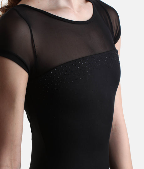 Short Sleeve Leotard, Modern Mesh Detail with Triple Cross Back - M20009LM
