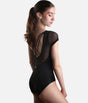 Short Sleeve Leotard, Modern Mesh Detail with Triple Cross Back - M20009LM