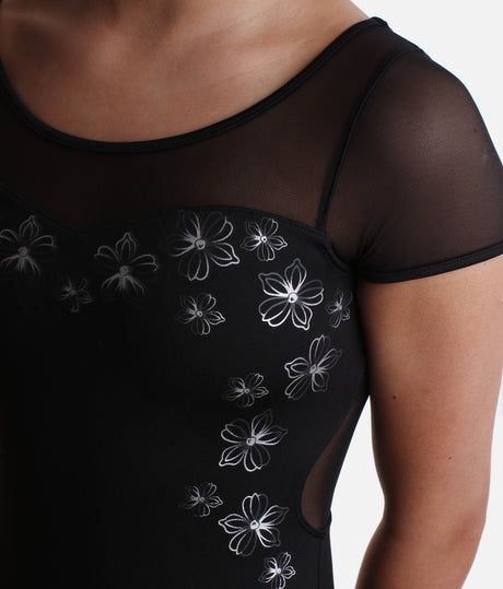 Girls Logan Cap Sleeve Leotard, Elegant Floral Design - CL20009