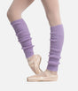 Intermezzo Corcal 2030 lilac knit legwarmers with ribbed cuffs, softly gathered below the knees above pink pointe shoes.