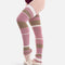 Intermezzo Ellen 2038 Pink legwarmers with taupe and cream stripes, showing a long footless shape.