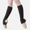 Rear angled view of Intermezzo Prelux 2663 Black metallic legwarmers, showing silver-thread ribbing and heel openings over pink ballet shoes.
