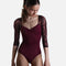Flocked Mesh Ballet Leotard, 3/4 Sleeve with Ruched Neckline - 31588