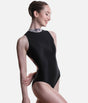 Coco Mesh Turtleneck Sleeveless Leotard, Floral Accent - 31654