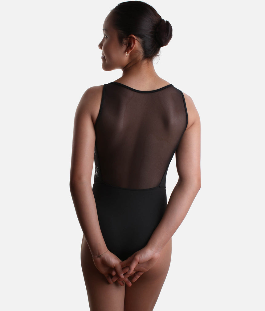 Girls Cara Boat Neck Leotard with Elegant Floral Front - CL40009