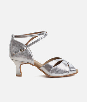 Silver Open Toe Dance Sandals with Flare Heel - 463X