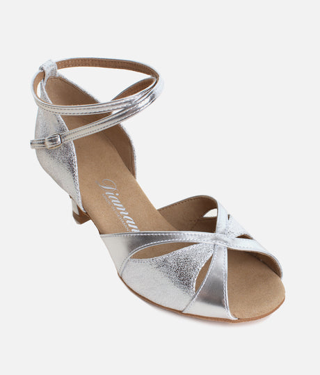 Silver Open Toe Dance Sandals with Flare Heel - 463X