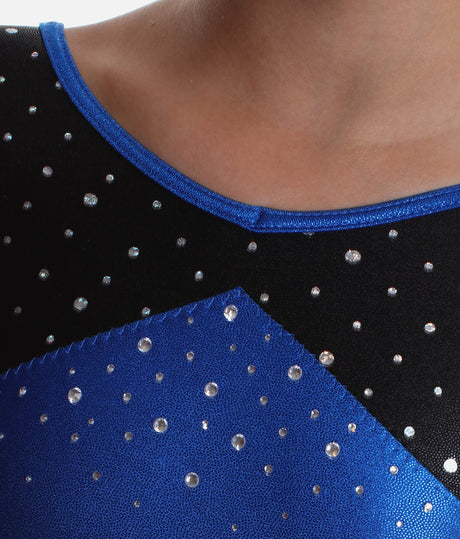 Girl's Crystal Motif Design Gymnastics Leotard with Long Sleeves - Z554