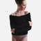 Off-the-Shoulder Cropped Long-sleeve Sweater, Soft Ribbed Knit Warm-Up Top - 6646