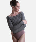 Off-the-Shoulder Cropped Long-sleeve Sweater, Soft Ribbed Knit Warm-Up Top - 6646