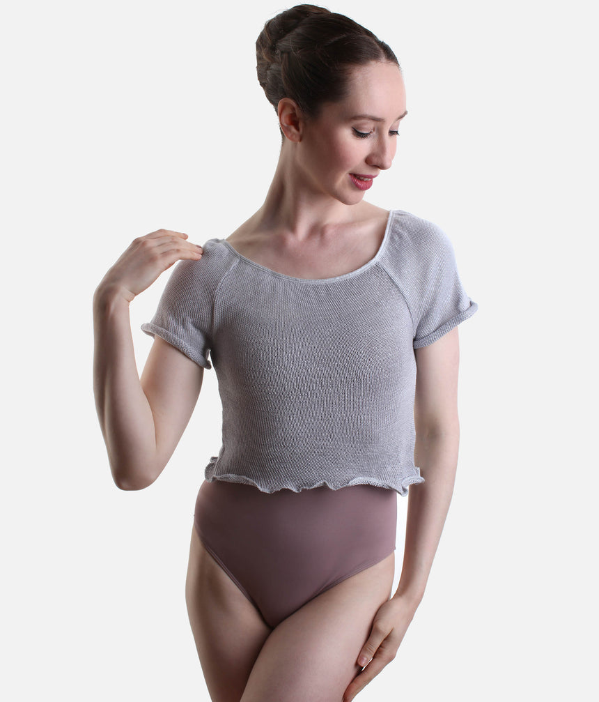 HARINI Short-Sleeve Knitted Dance Warmup Top, Bamboo Crop - 6672